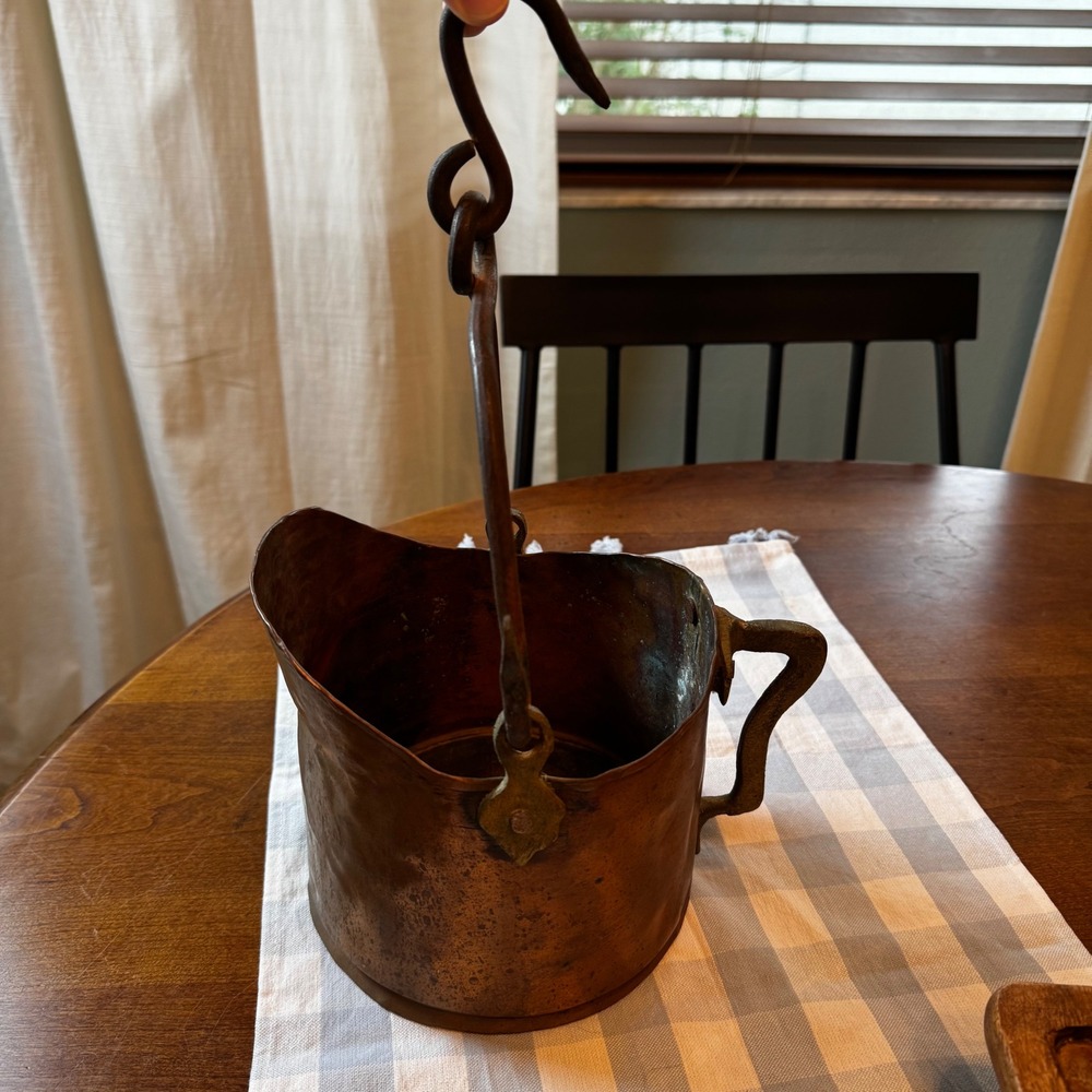 Vintage Coal Scuttle Unisex Copper Ash Bucket Primitive Hammered Patina